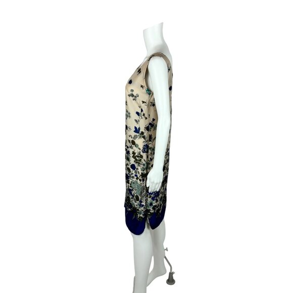 Vintage 60s Floral Dress Women's Small Blue Border Print Acetate Thin Shift - Picture 6 of 10